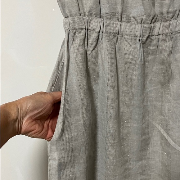 BELLAMBIA NWOT Gray Silver Linen Striped Midi Dress Made In Italy, Size L - Picture 5 of 14